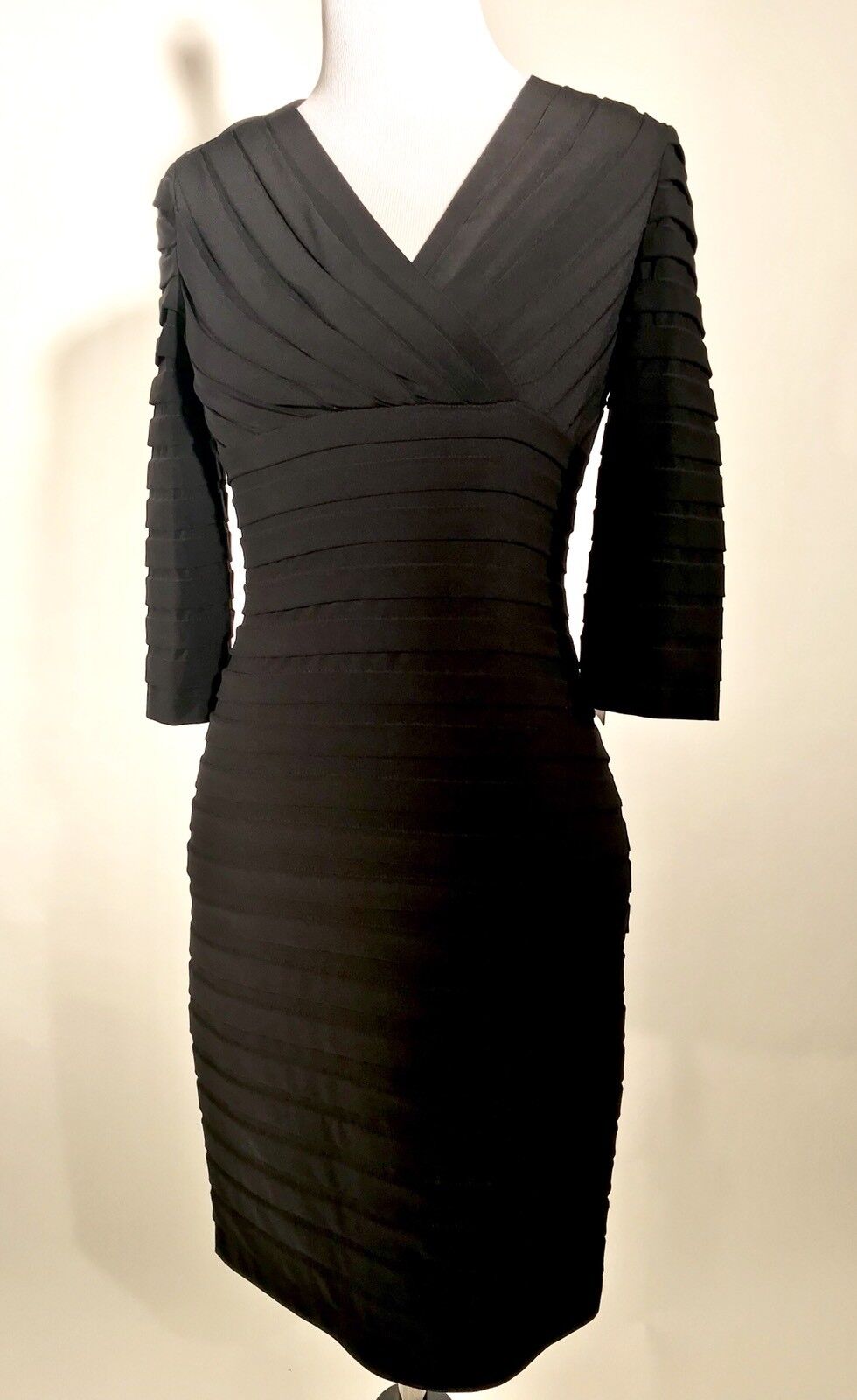 Adrianna Papell Black Banded Stretch Dress NWT Size 0P Price $76