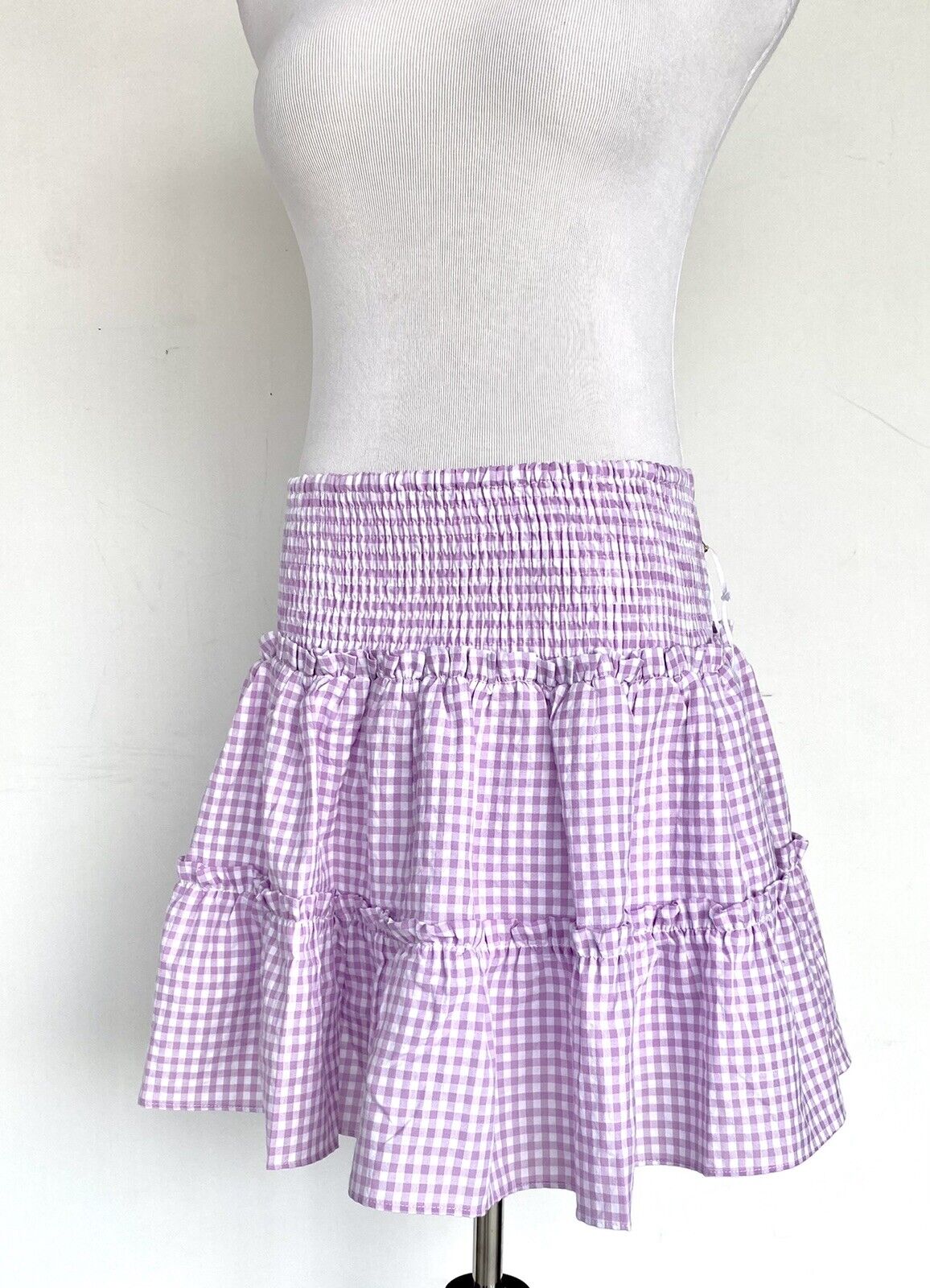 J Marie The Gemma Skort Size L Retail $62 Price $49 NWT Lavender  Gingham Tiered