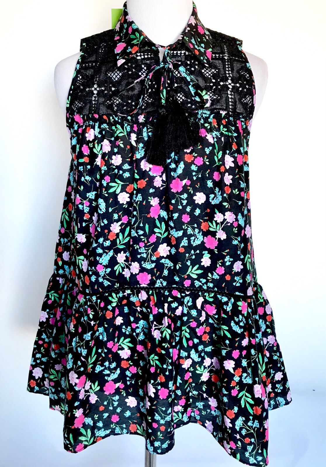 Kate Spade Floral Black Silk Mix Lace Top NWT Retail $228 Price $64 Size XS