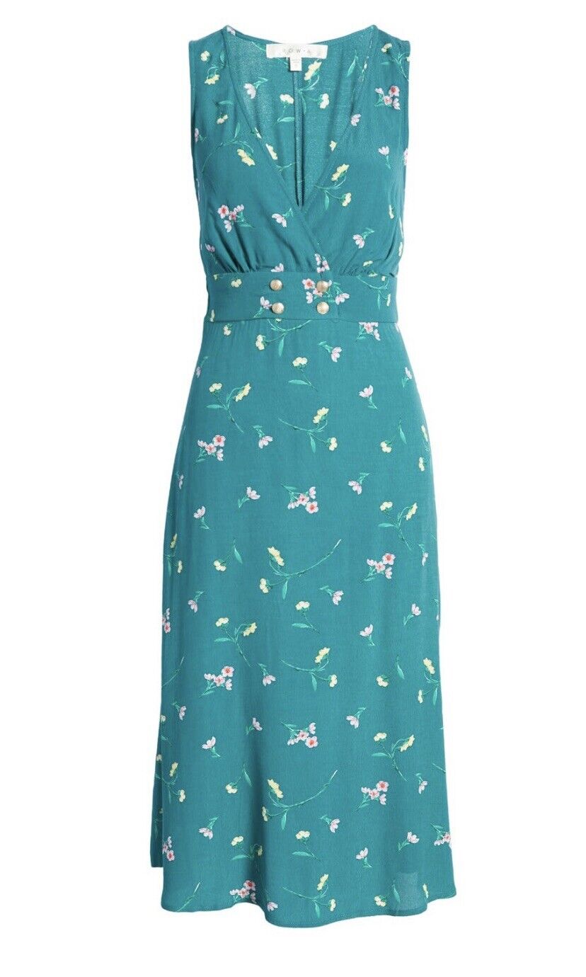 Row A Teal Floral Sleeveless Double Breasted Dress Retails $59 Price $36 XS