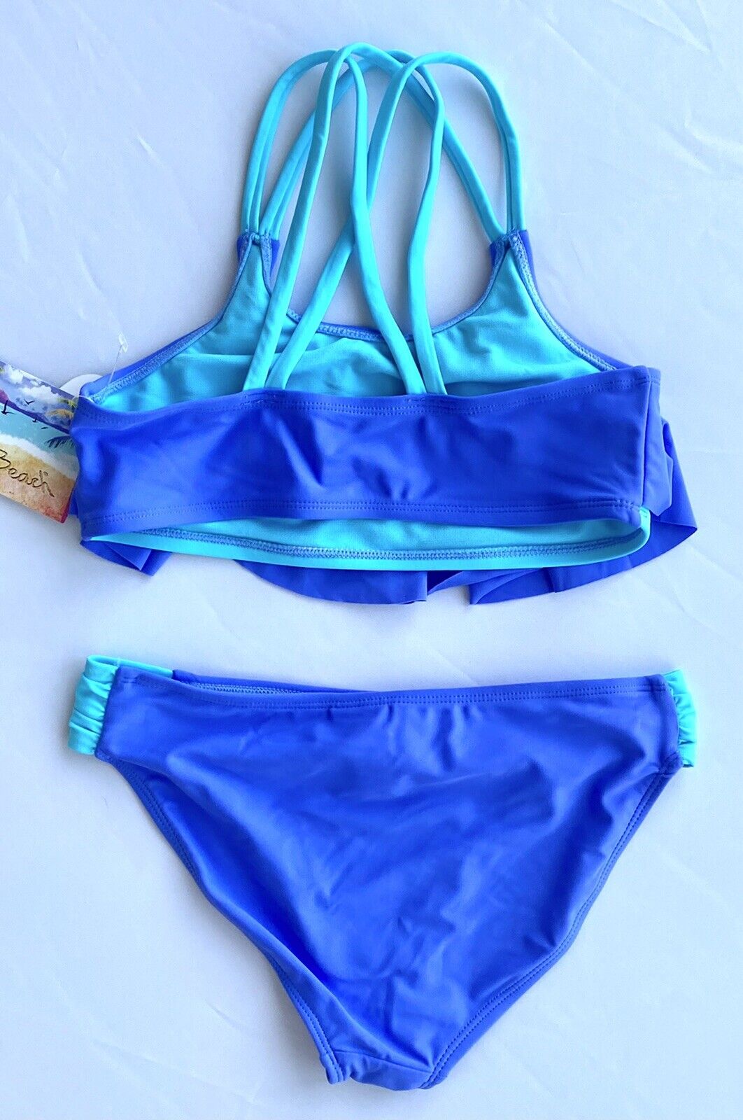 Angel Beach Blue Flounce Laser Cut Out Bikini Age 12 Price $24.99 UPF 50+