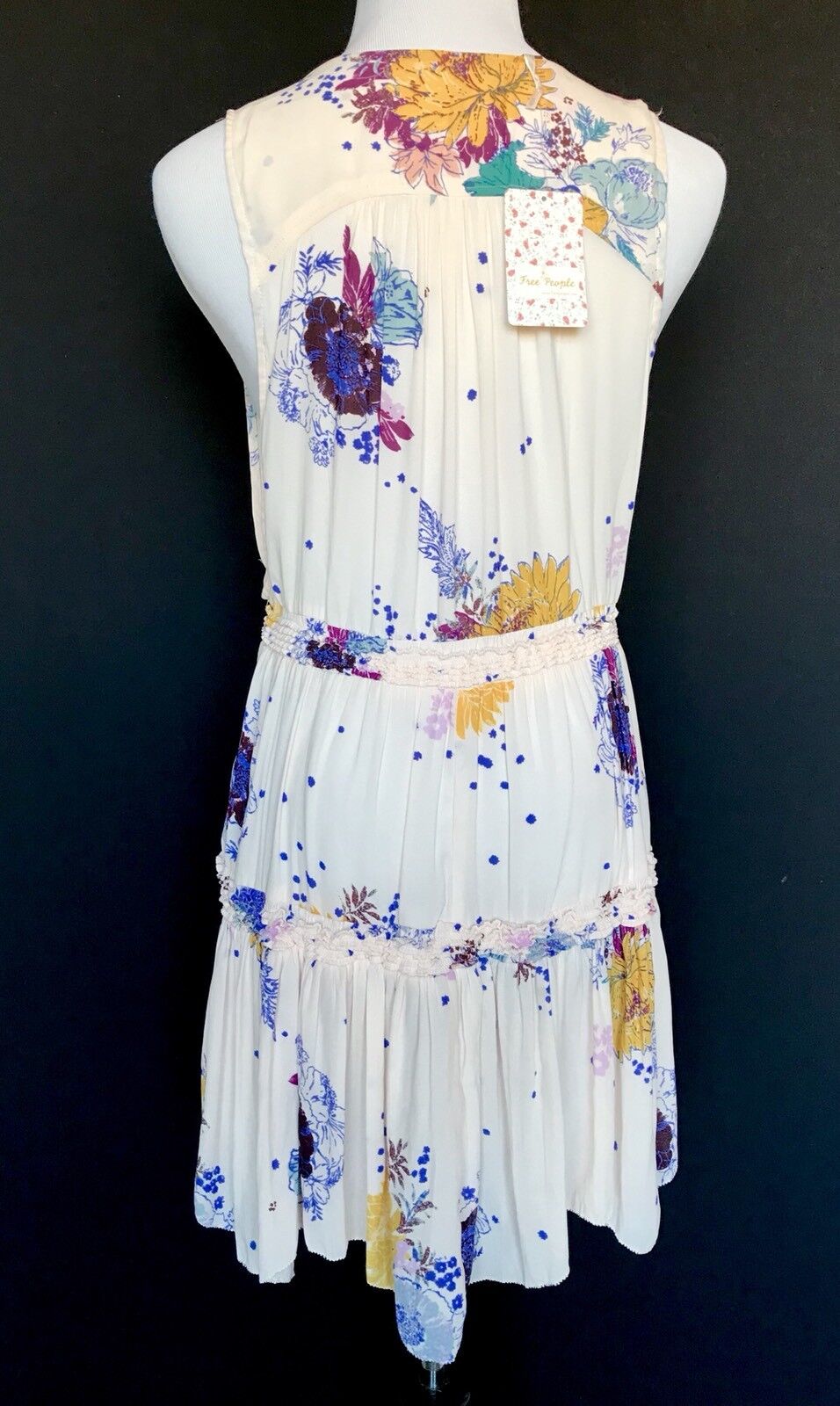 Free People Cream Pink Ruffle Top Retail $88 Price $48 NWT Size M