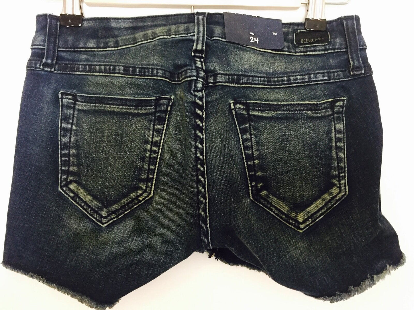 BLEULAB Reversible jean / houndstooth Design Cutoff Shorts Retail$198 $34