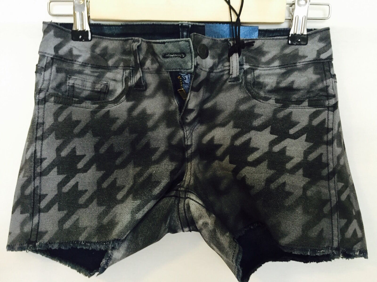 BLEULAB Reversible jean / houndstooth Design Cutoff Shorts Retail$198 $34