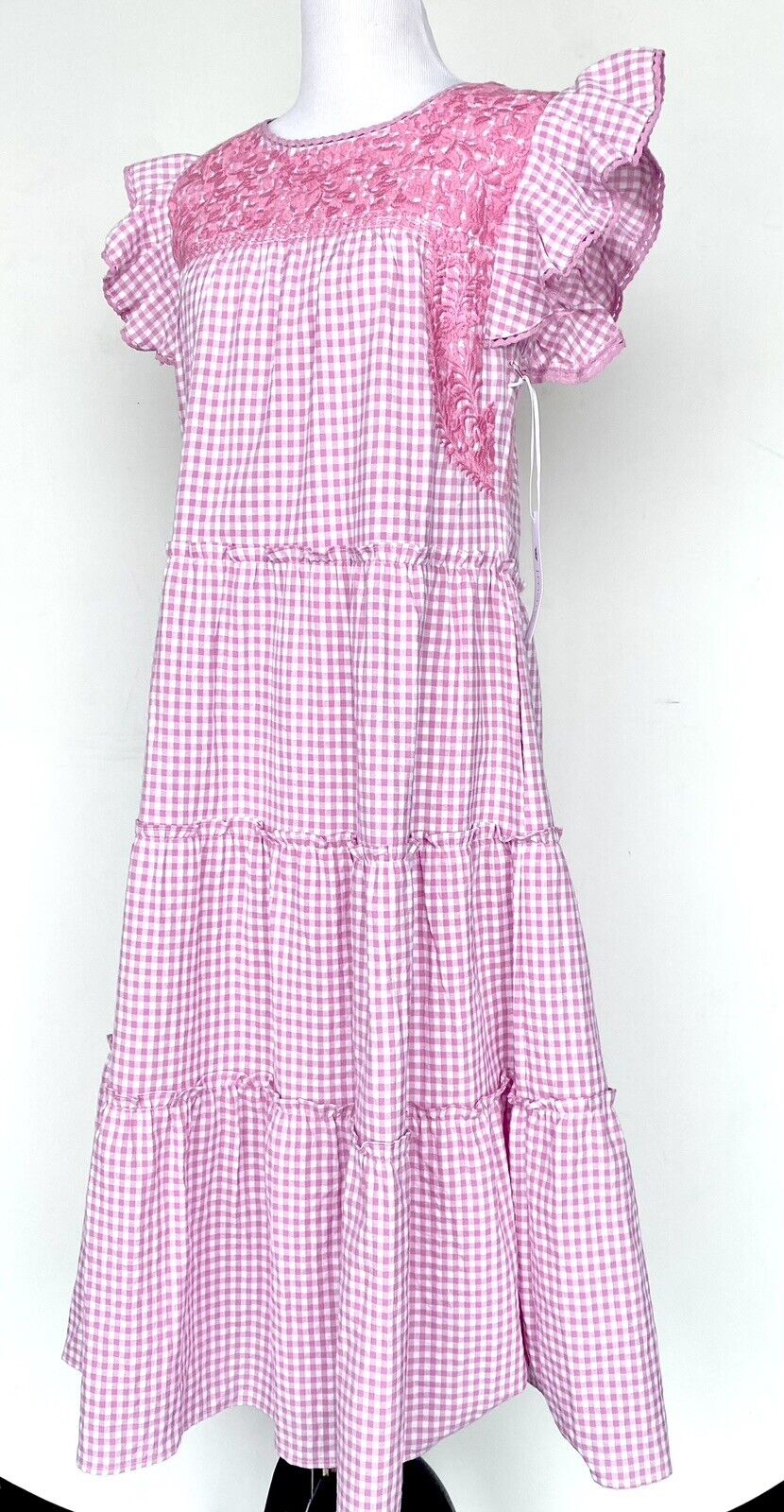 J Marie embroidered Genevieve MIDI Dress size XS Retail $140 Price $75 Gingham