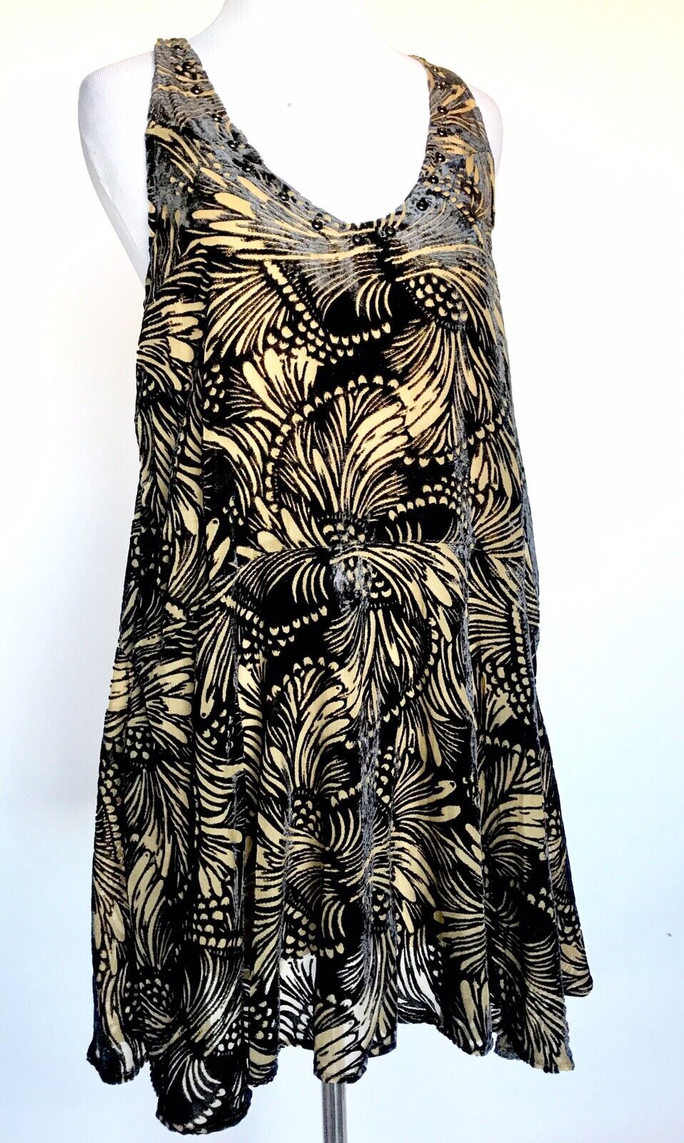 Free People Burnout Velvet Minidress XS Black & Tan Retail $148 Price $46