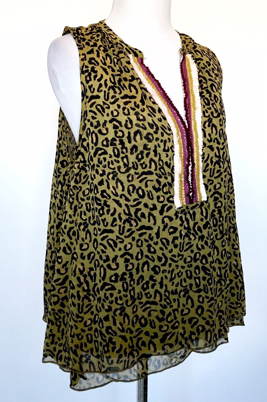 Scotch & Soda Green Animal Print Embroidered Top Blouse XS Retail $125 Price $56