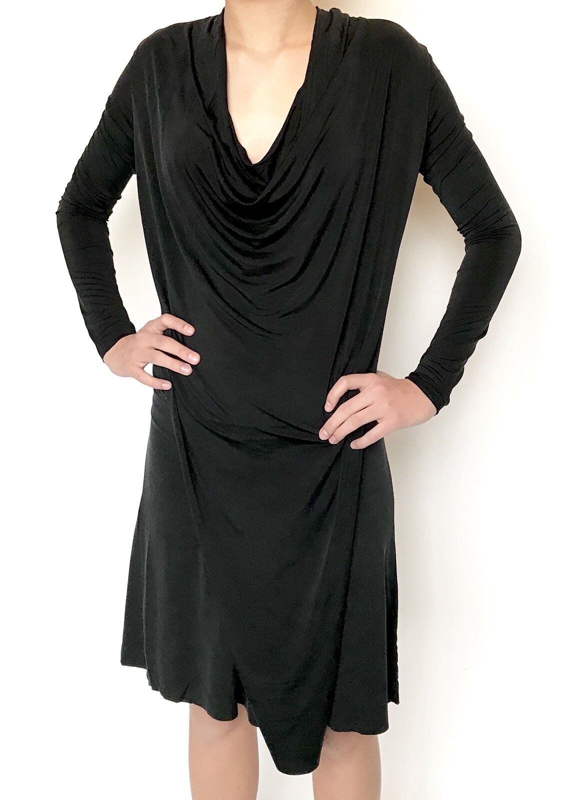 AllSaints Amei LS Black Dress. Retails $215 Price $98 NWT Silky Stretch Size XS