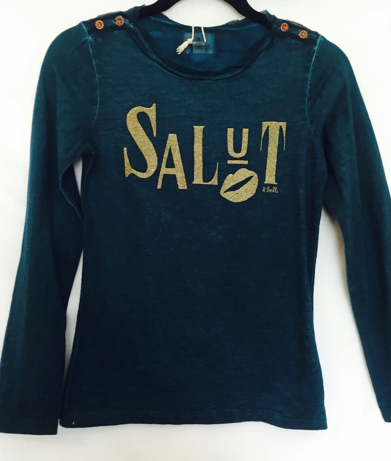 Scotch R'Belle Dark Teal & Gold Shirt.NWT Age 12 Retail $51 Price $32