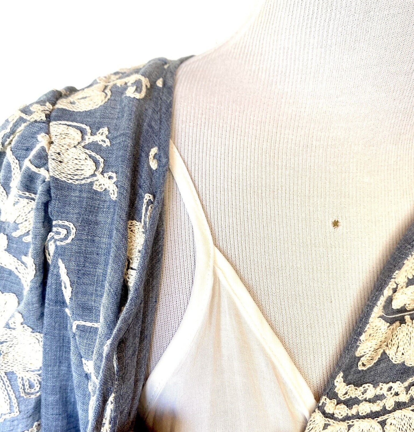Beltaine Blue & Ivory Embroidered Chambray Dress Retail $198 Price $48 XS NWT