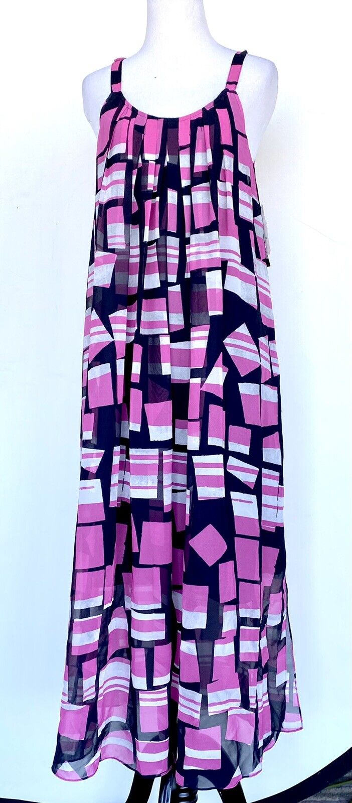 Nic + Zoe Block Party Pleat Shift Dress Retail $188 Price $69 Pink Chiffon XS