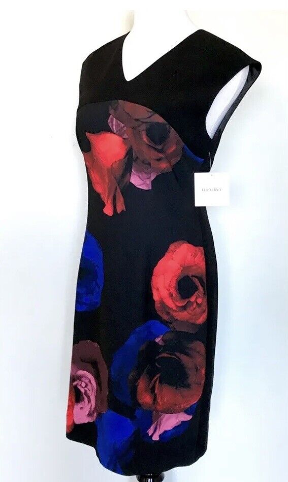 Ellen Tracy Black Red And Blue Rose Dress. NWT Size 12 Retail $149.50 Price $65