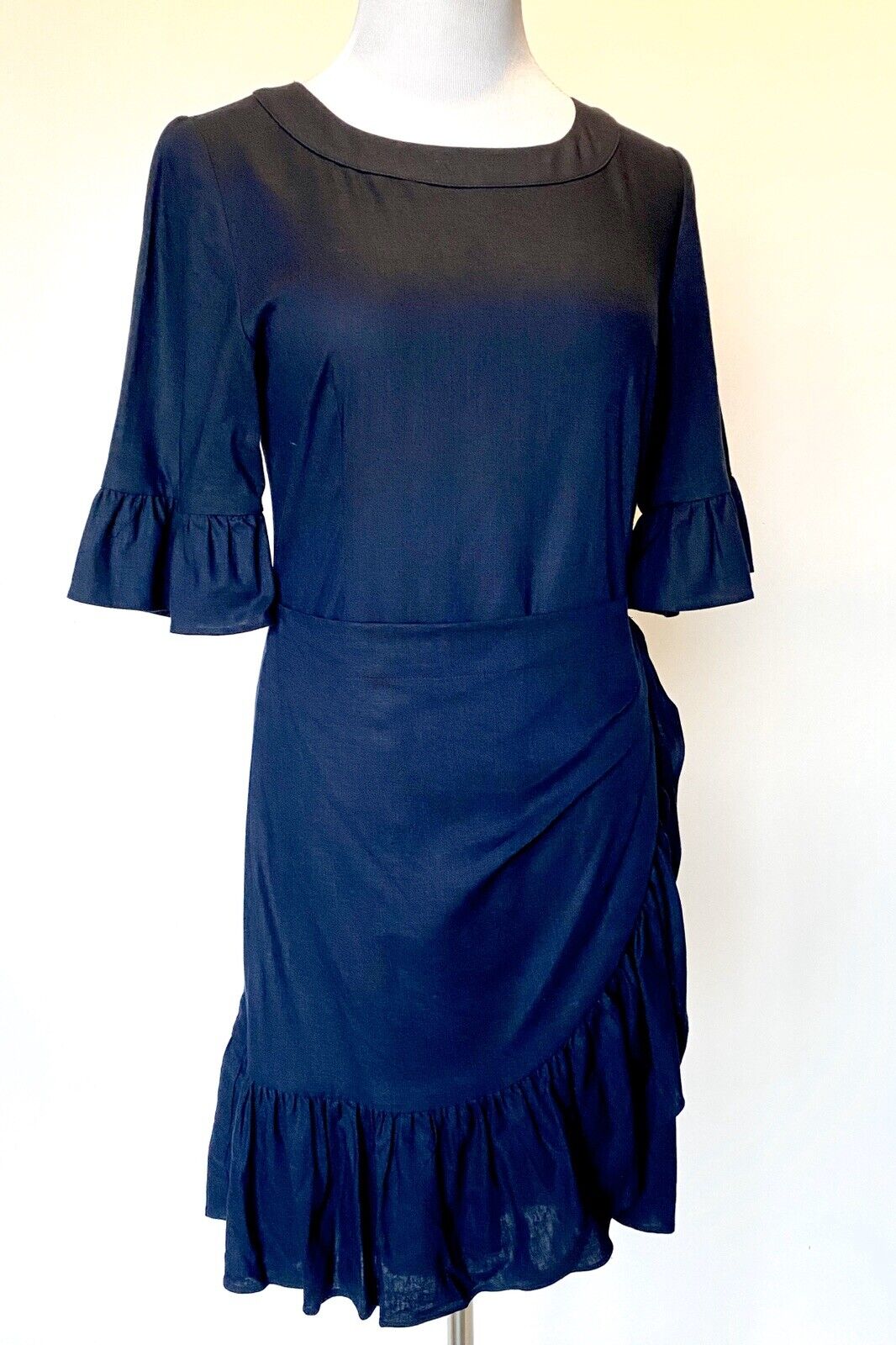 Le Gali Ruffle Wrap Front Linen Mix Dress Size S Retail $139 Price $38 NWT