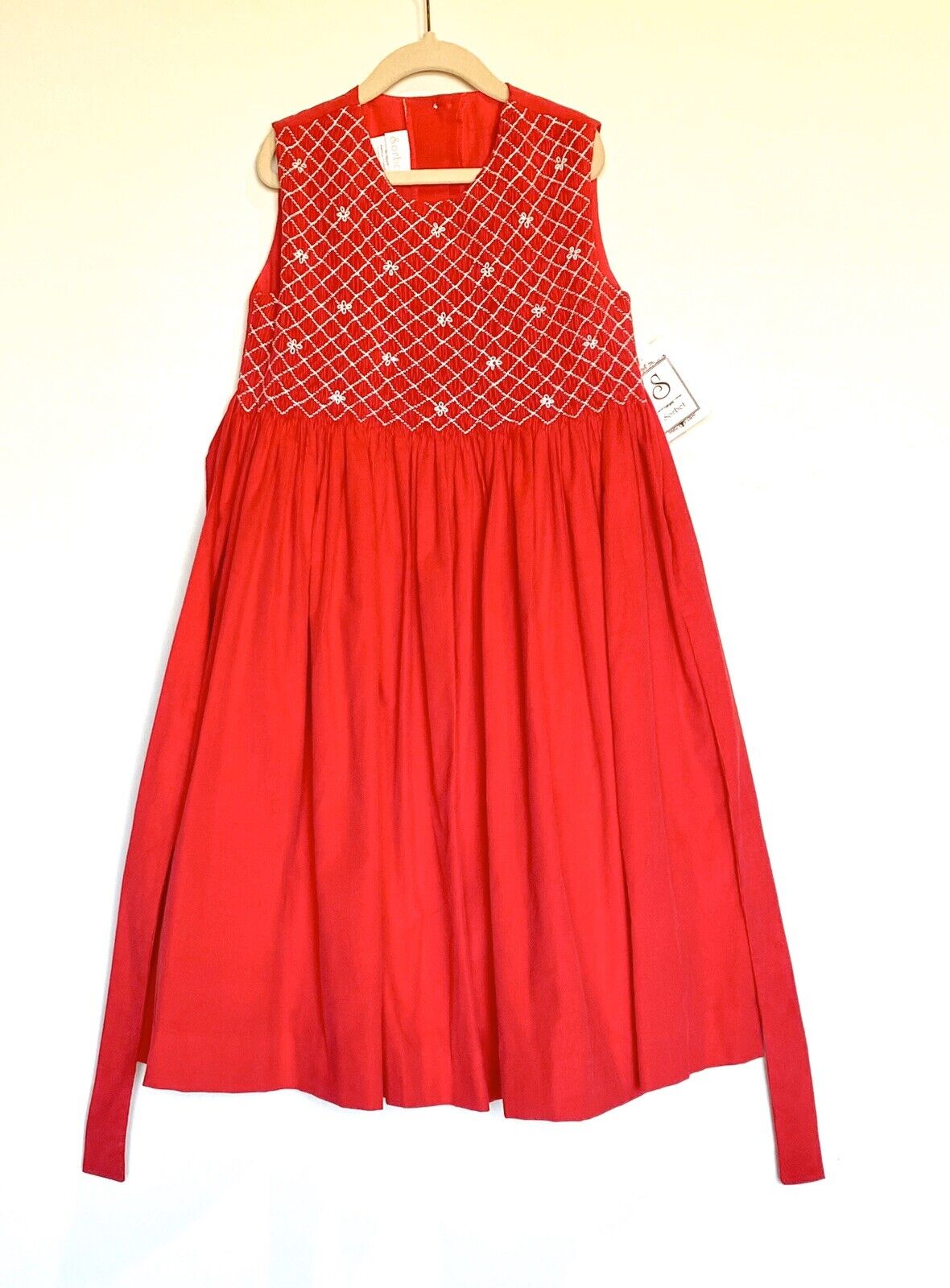 Sorbet Full Skirt Baby Cord Smocked  Red Dress. NWT Age 8 Retails $99 Price $35