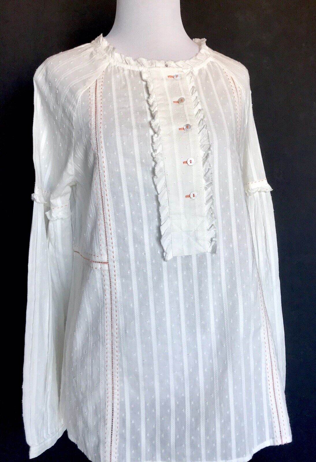 Sundance Alethia Off White & Coral LS Blouse. Retails $88 Price $48 NWT Size XS