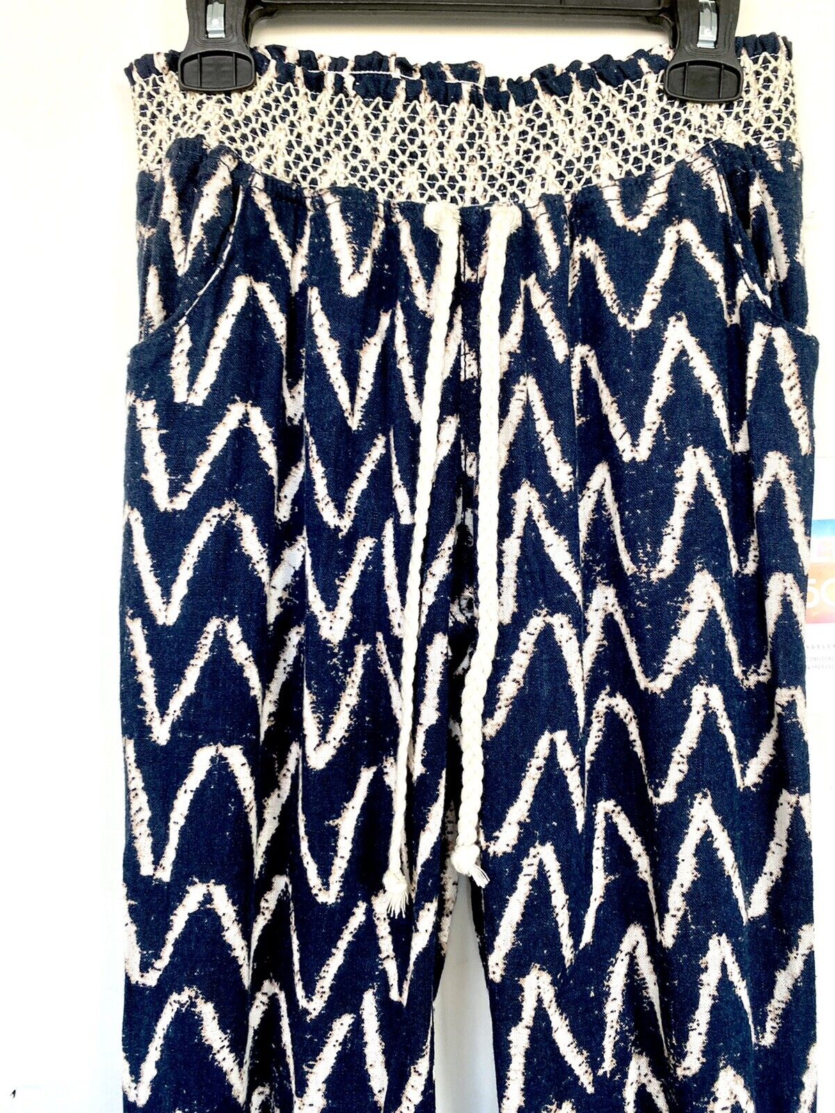 Cali 1850 Chevron print Linen Mix pants XS Price $49 Smocked Waist