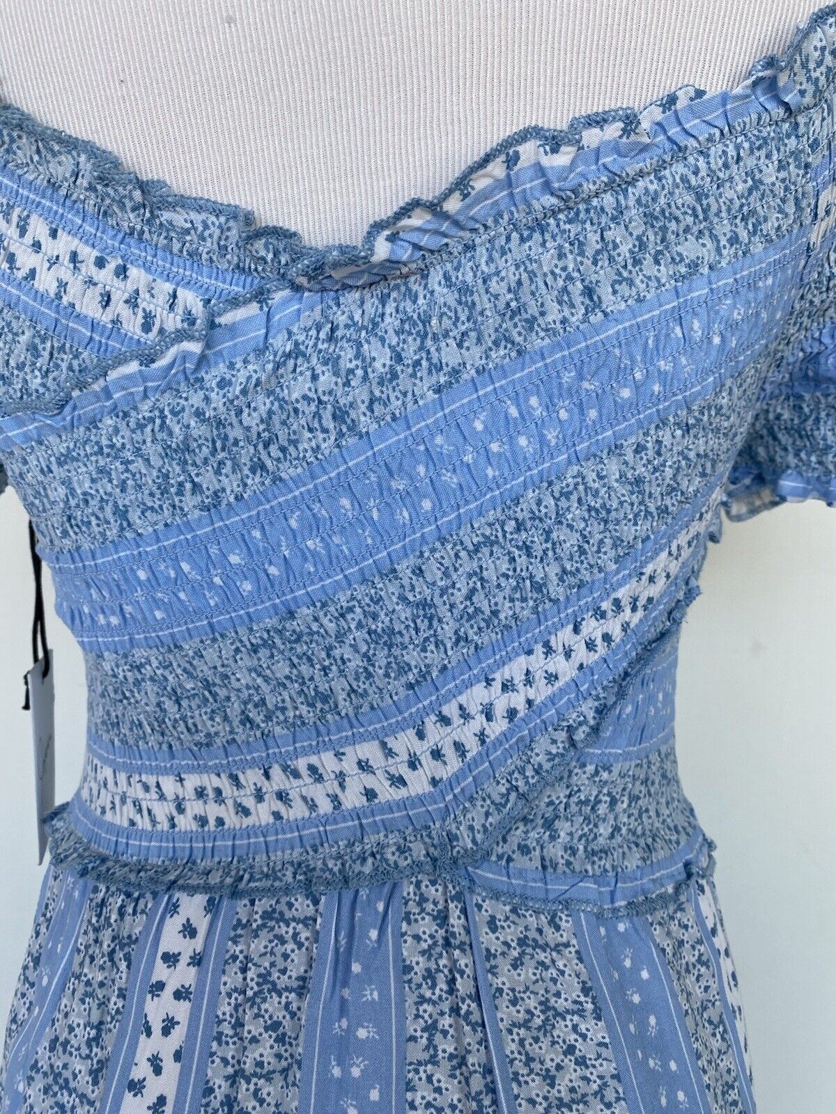 Japna surplice smocked body jumpsuit Size Small Price $49 Blue White Wide Leg