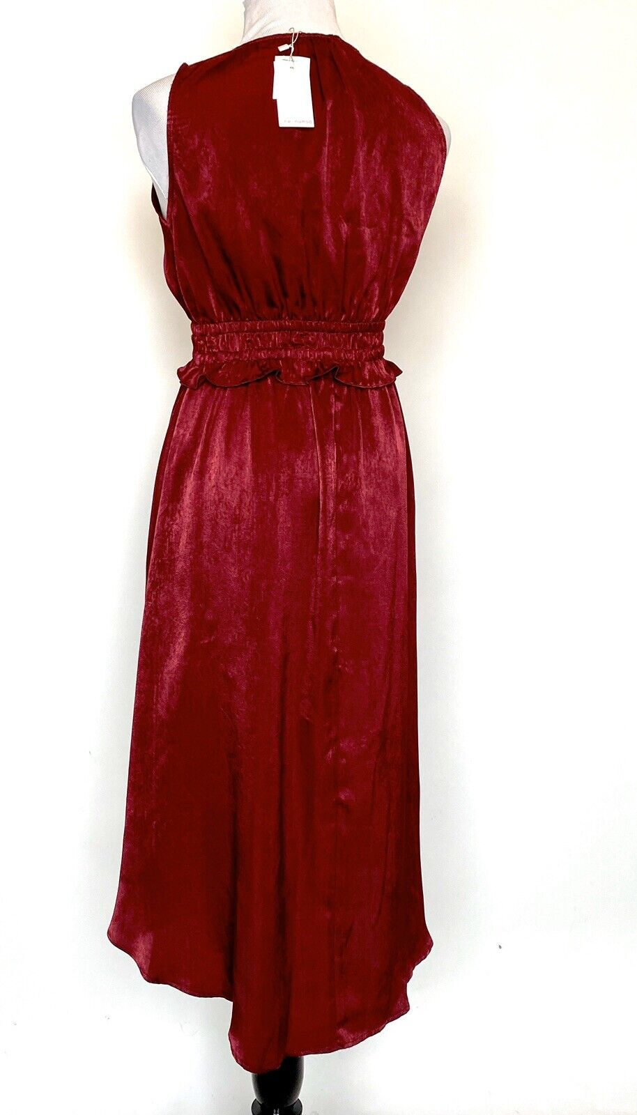 Re:named Dk Red Smocked Waist Surplice Dress Retail $78 Price $33 NWT Sz S