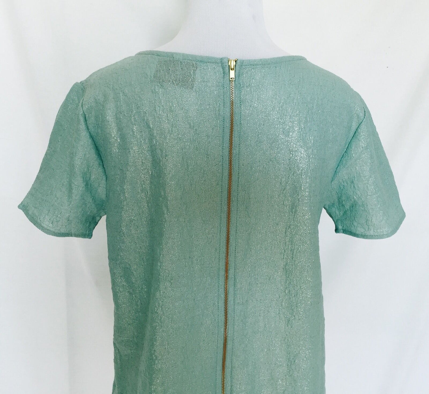 TAVI Pale Green Aqua And Gold Sparkle Top. Zip Detail Size S $28