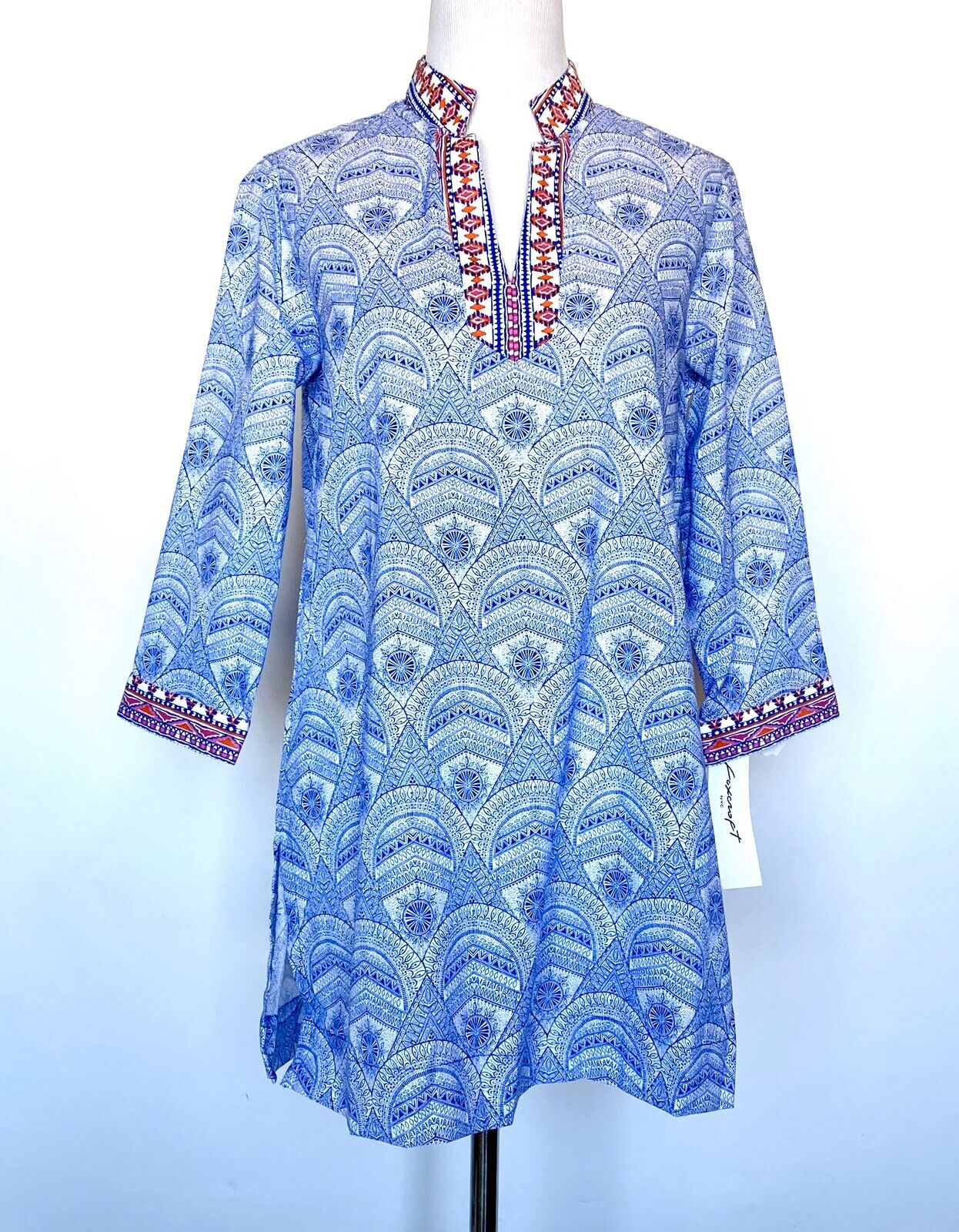 Blue Beach 3/4 Sleeve Tunic Retail $89 Price $29 NWT Sz 2 Cotton