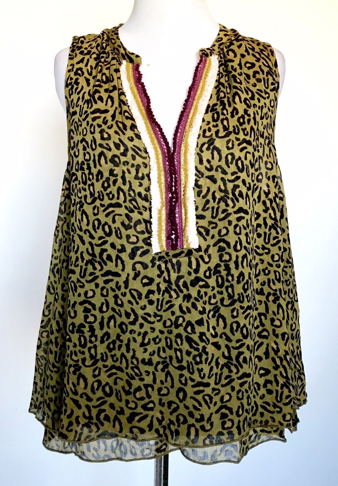 Scotch & Soda Green Animal Print Embroidered Top Blouse XS Retail $125 Price $56