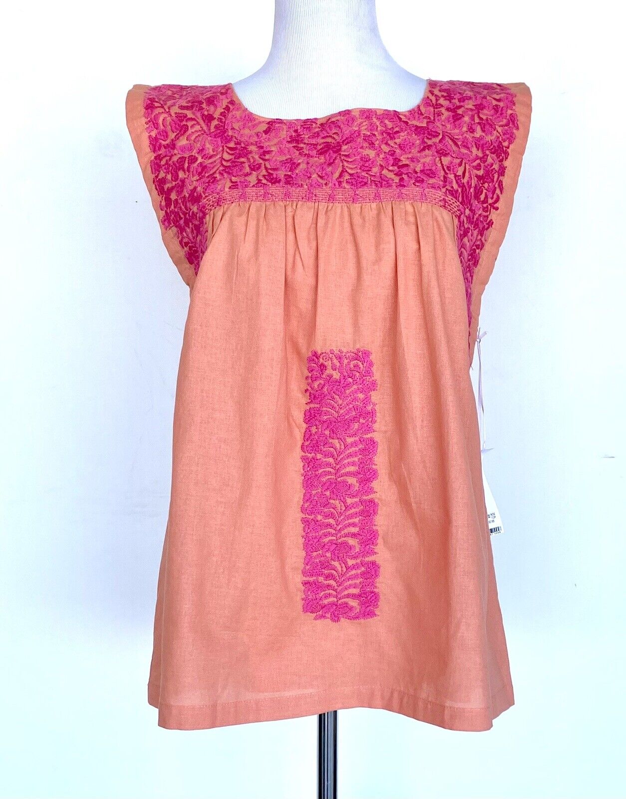 J Marie embroidered Linen Roe Top size XS Retail $102 Price $56 orange Pink