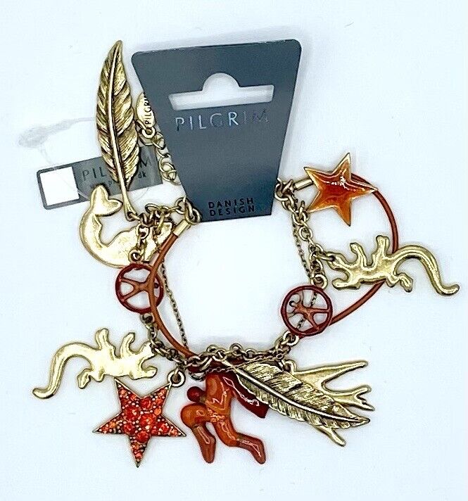 Pilgrim Swarovski Crystal & Enamel Charm Bracelet. Gold Plated. Price $16