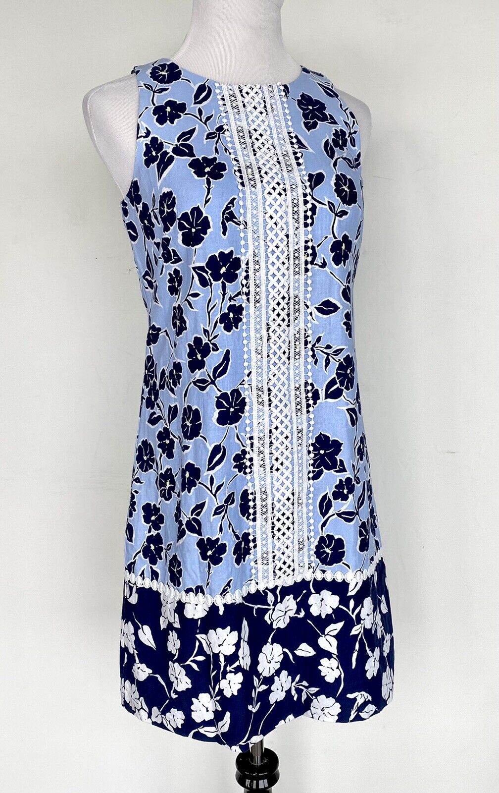 Eliza J  Linen Mix  Lace Front Shift  Dress NWT Retails $128 Price $69 Size 8