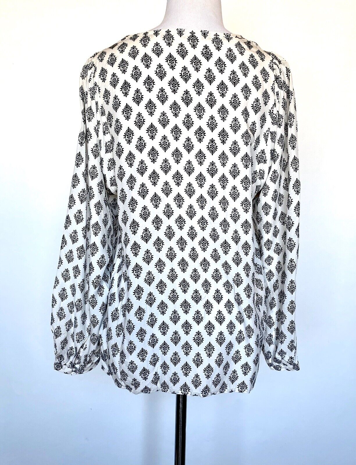 Beltaine Ivory & Black Tassel Peasant Boho Blouse Retail $118 Price $29 XS NWT