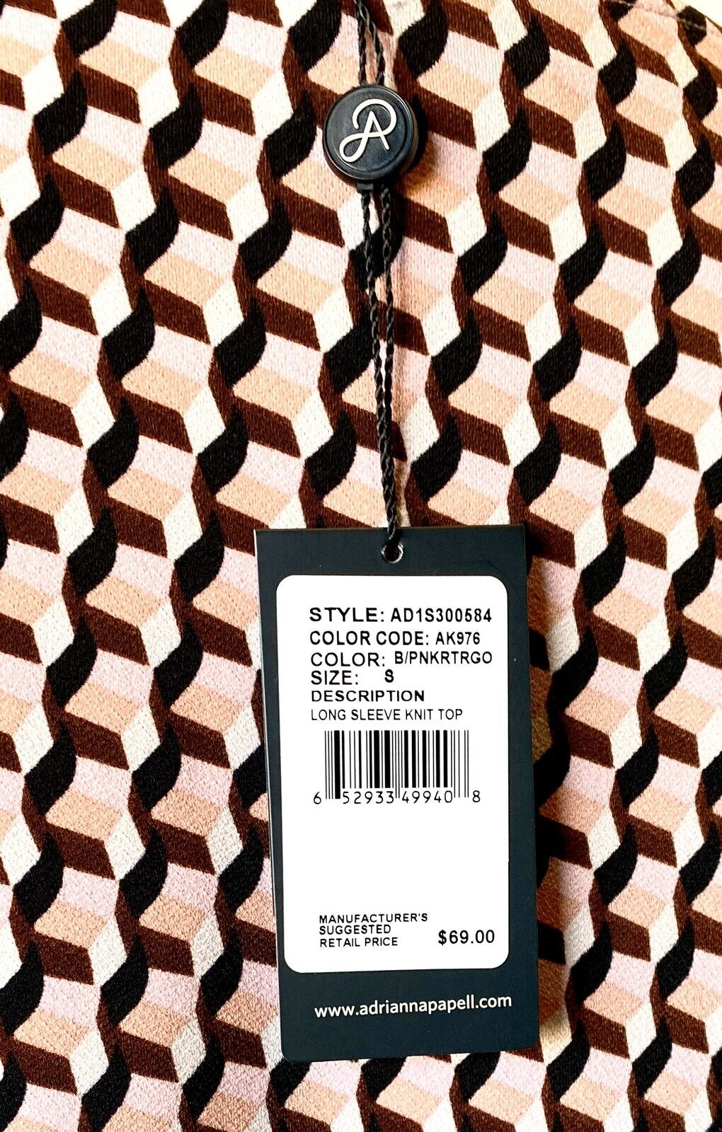 Adrianna Papell Pink Tan LS Blouse  NWT Size S Retails $69 Price $38