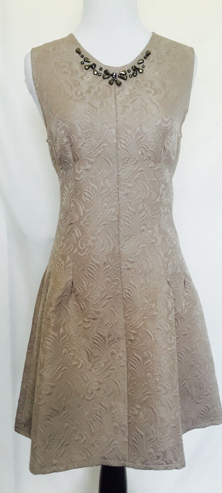 TAVI Taupe Beige dress with diamante detail. Stitched Detail NWOT Size S $39