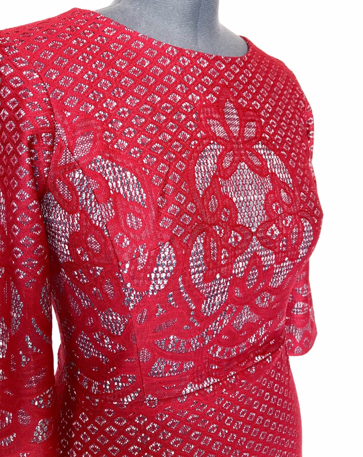Gabby Skye Mock Lace Dress Ruby Red Black Ivory Retail $98 Price $44 Size 10 NWT